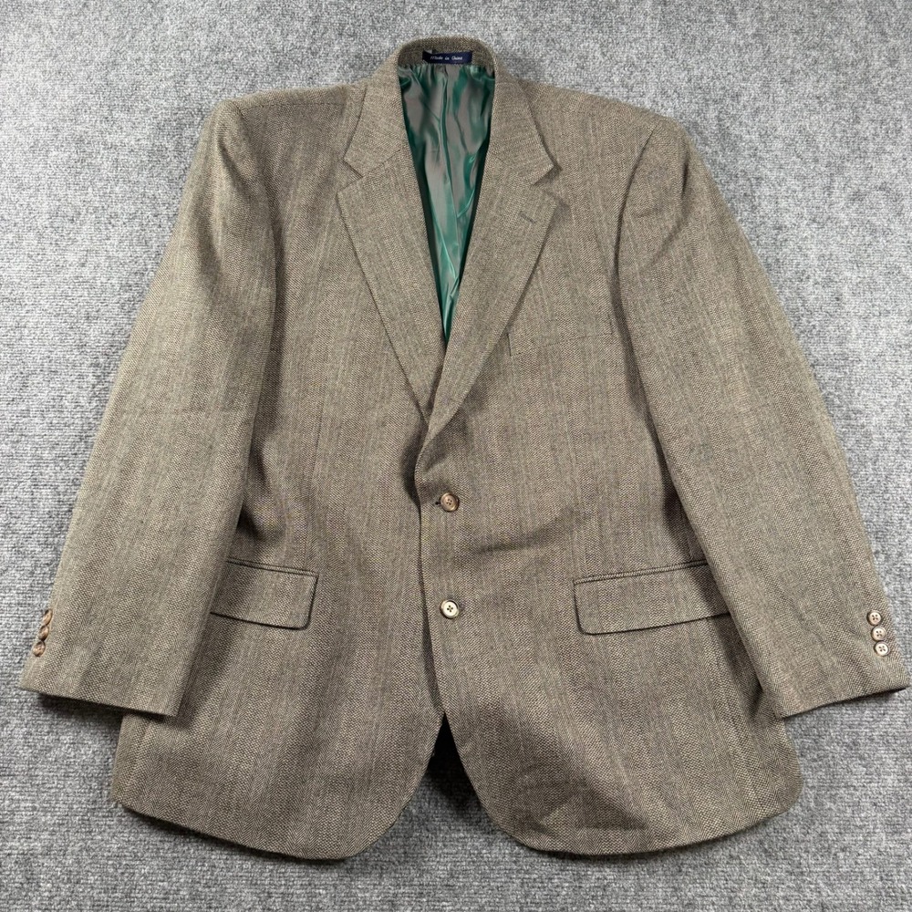 Alan Flusser Sport Coat Mens 48R Brown Herringbone Lambswool Blazer Jacket